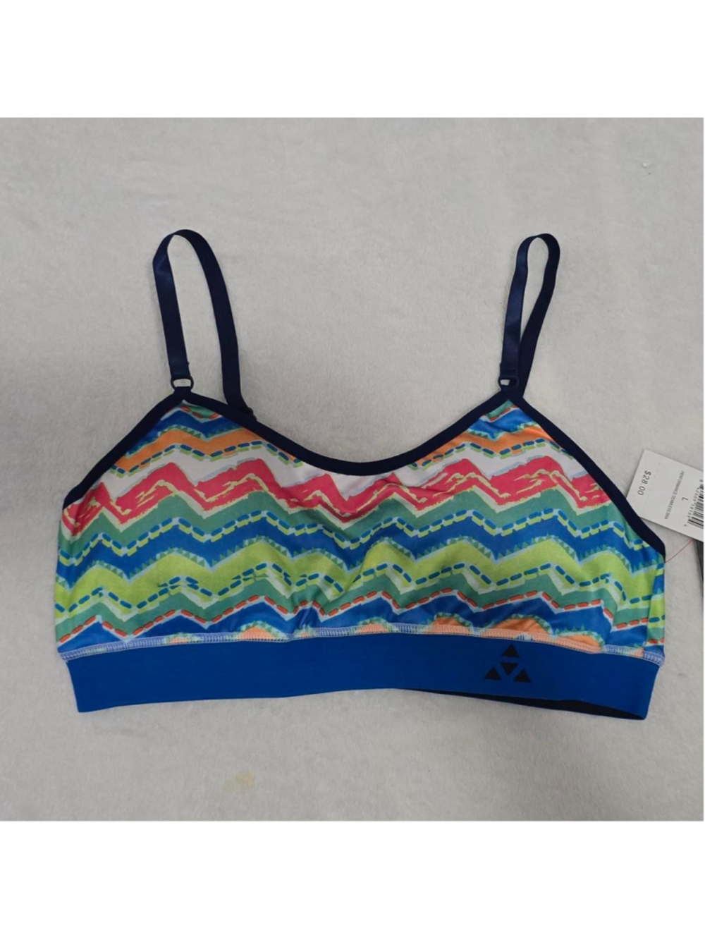 Balanced Tech Performance Sports Bra with multicolored zigzag pattern
Size Large